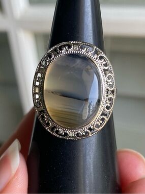 Banded Agate Statement Ring - Adjustable, Stainless